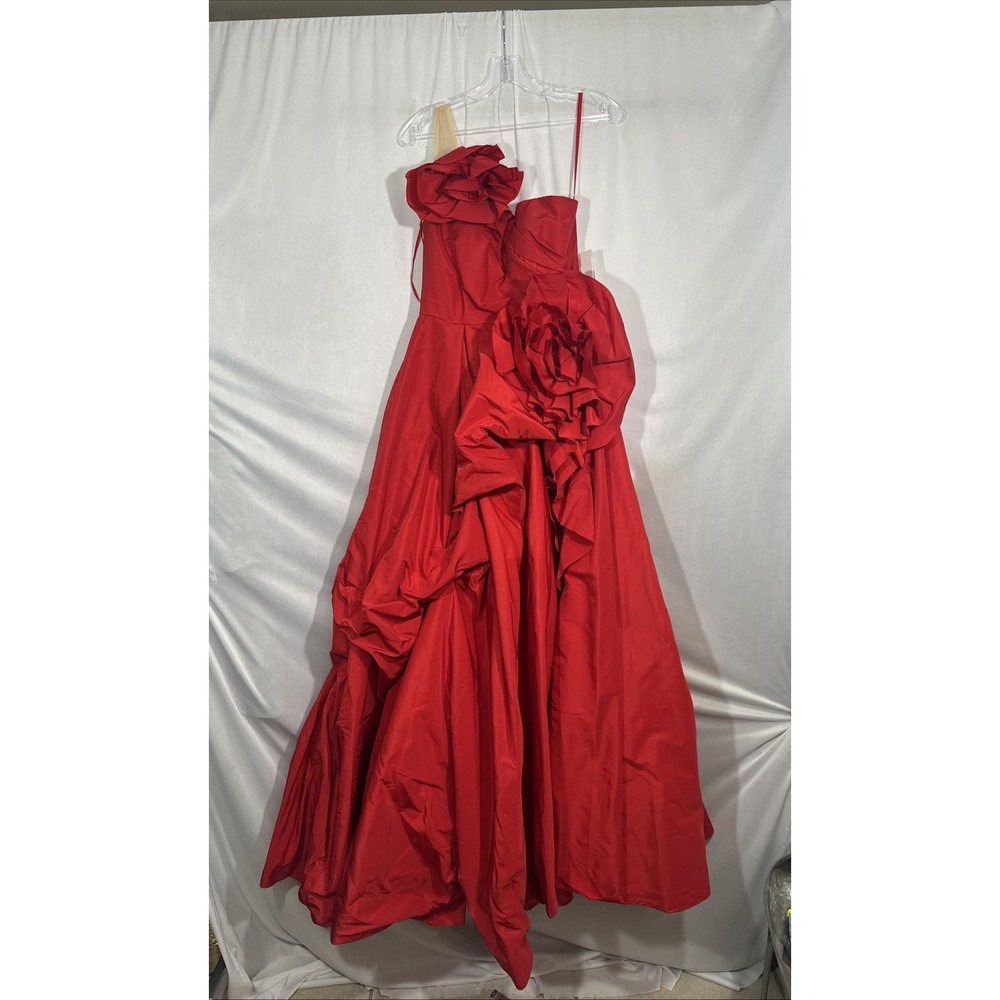 NEW MAC‎ DUGGAL [ 2 ] 11992 ONE SHOULDER Embellished Rosette Ball Gown in Red - Picture 9 of 16